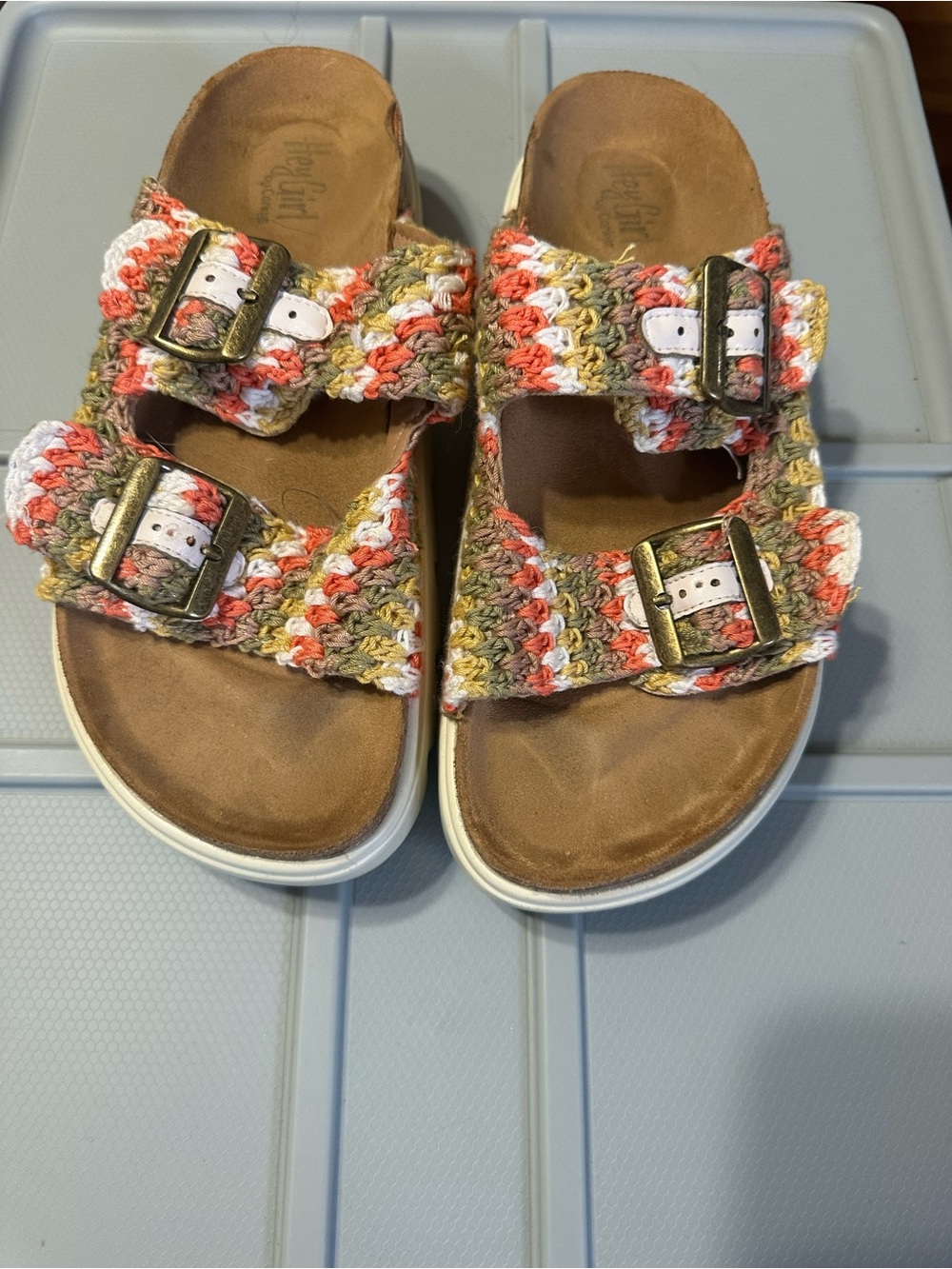Multicolor Crochet Double-Buckle Sandals